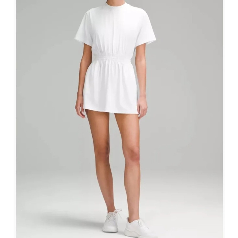 Lululemon White Cinch Waist T-Shirt Dress Size 8 Short Sleeve
